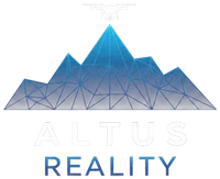 Altus Reality logo — geometric blue mountain with a drone above the peak