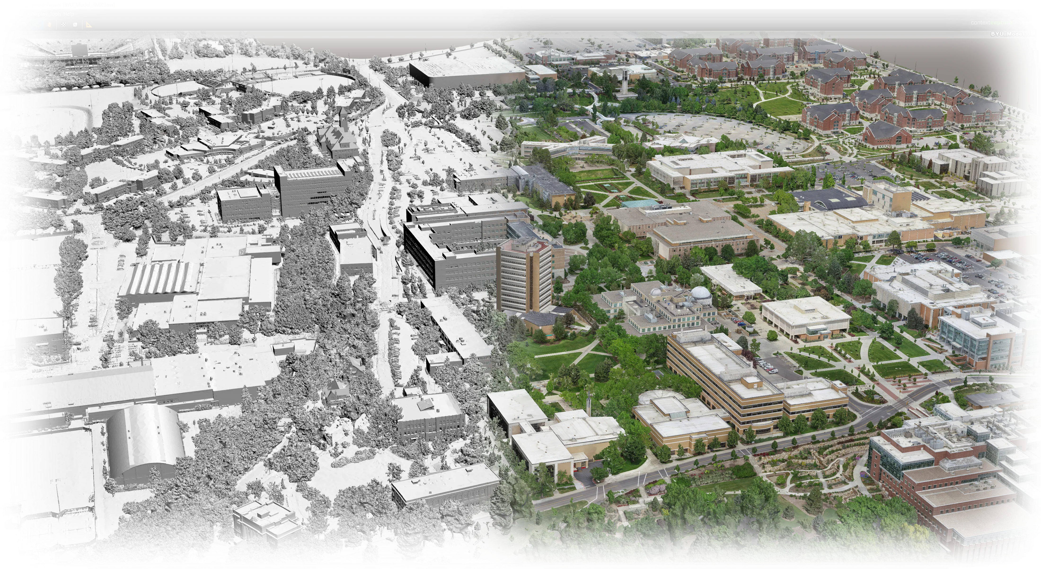 Complete 3D reality model of BYU campus viewed from above