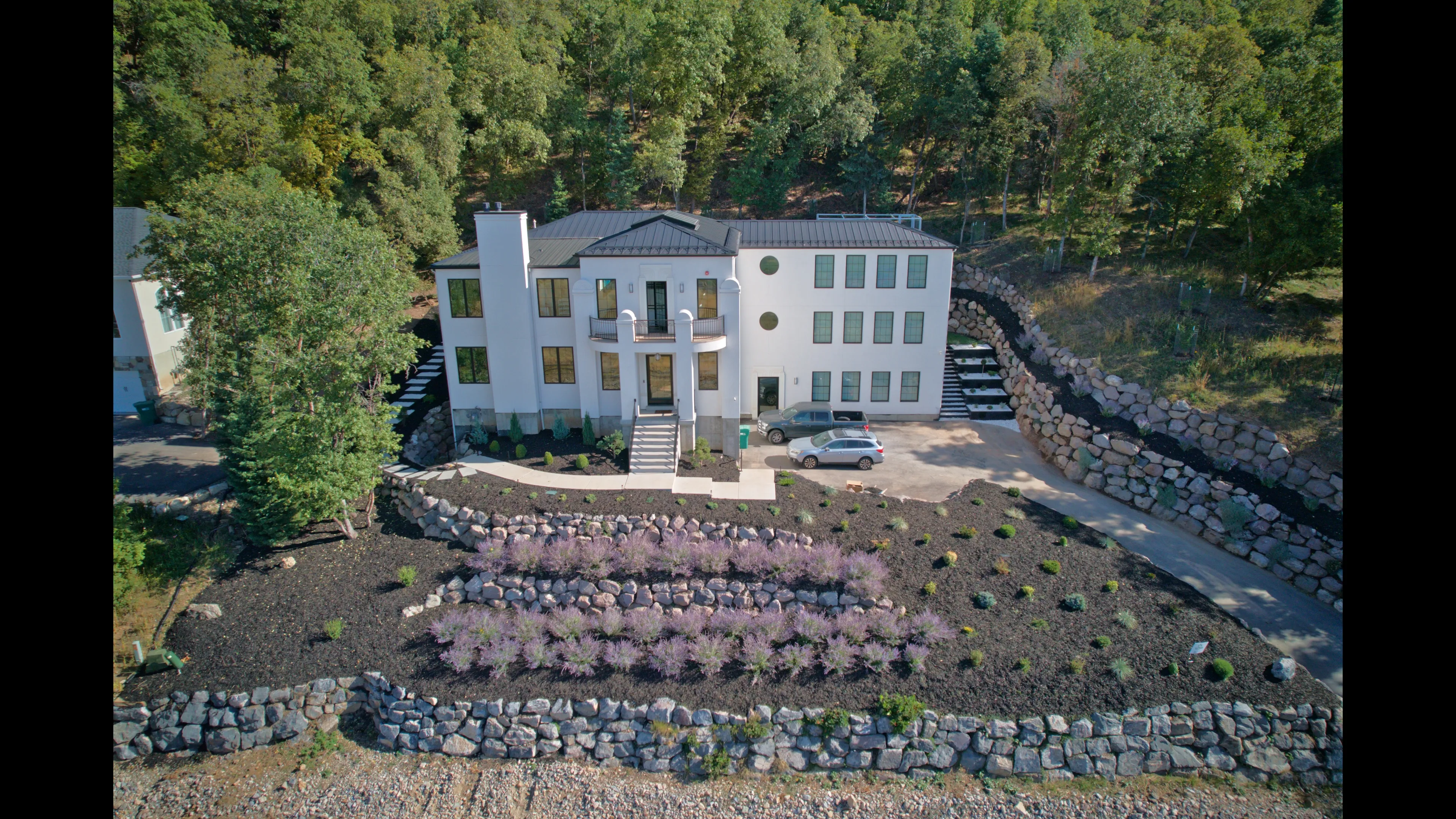 Aerial drone photo of a landscaped Utah property