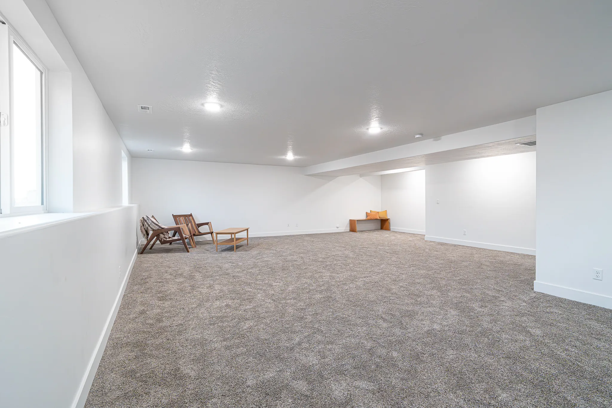 Open finished basement family room